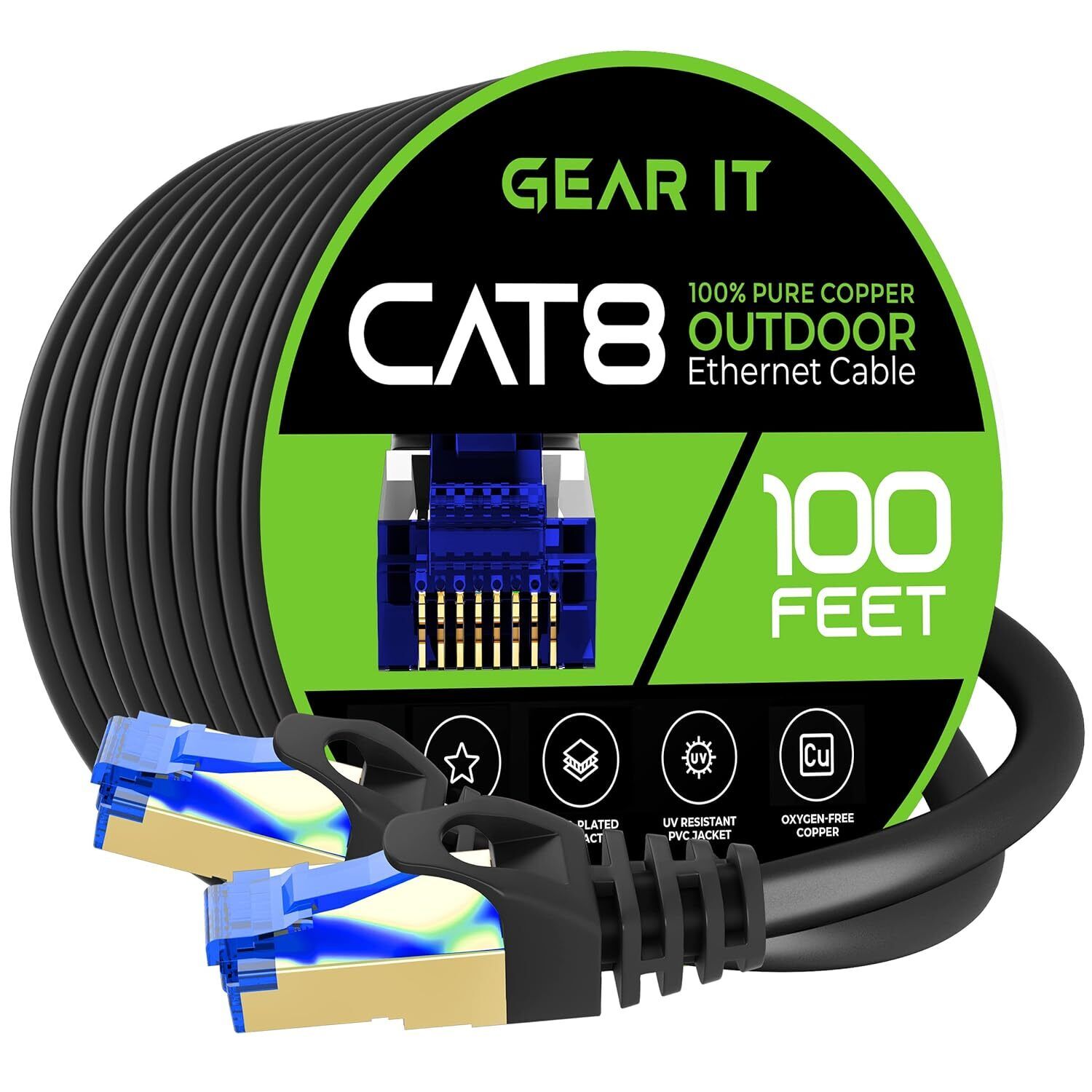 GearIT Cat8 Outdoor Ethernet Cable (100 Feet) Waterproof, Direct Burial, In-Gr