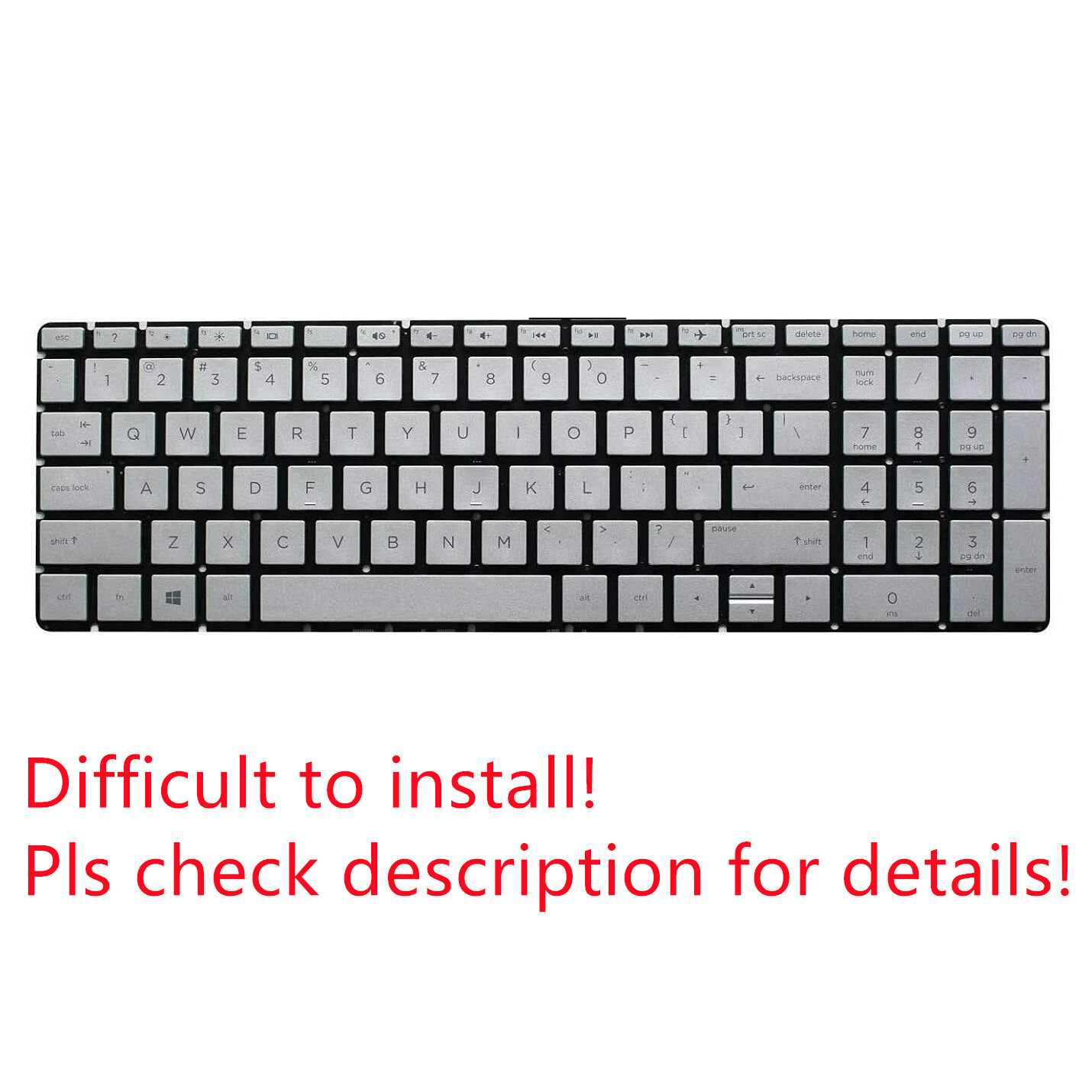 US Silver Non-Backlit Keyboard for HP Pavilion 15T-CC500 CTO