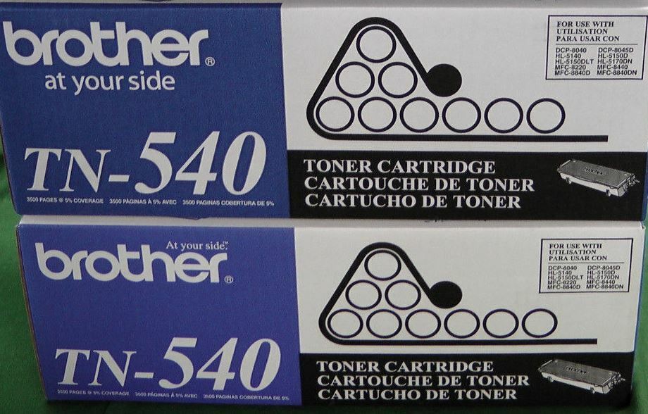 2 New Genuine Sealed Foil Bag Brother TN-540 Toner Cartridges TN540 NO BOX