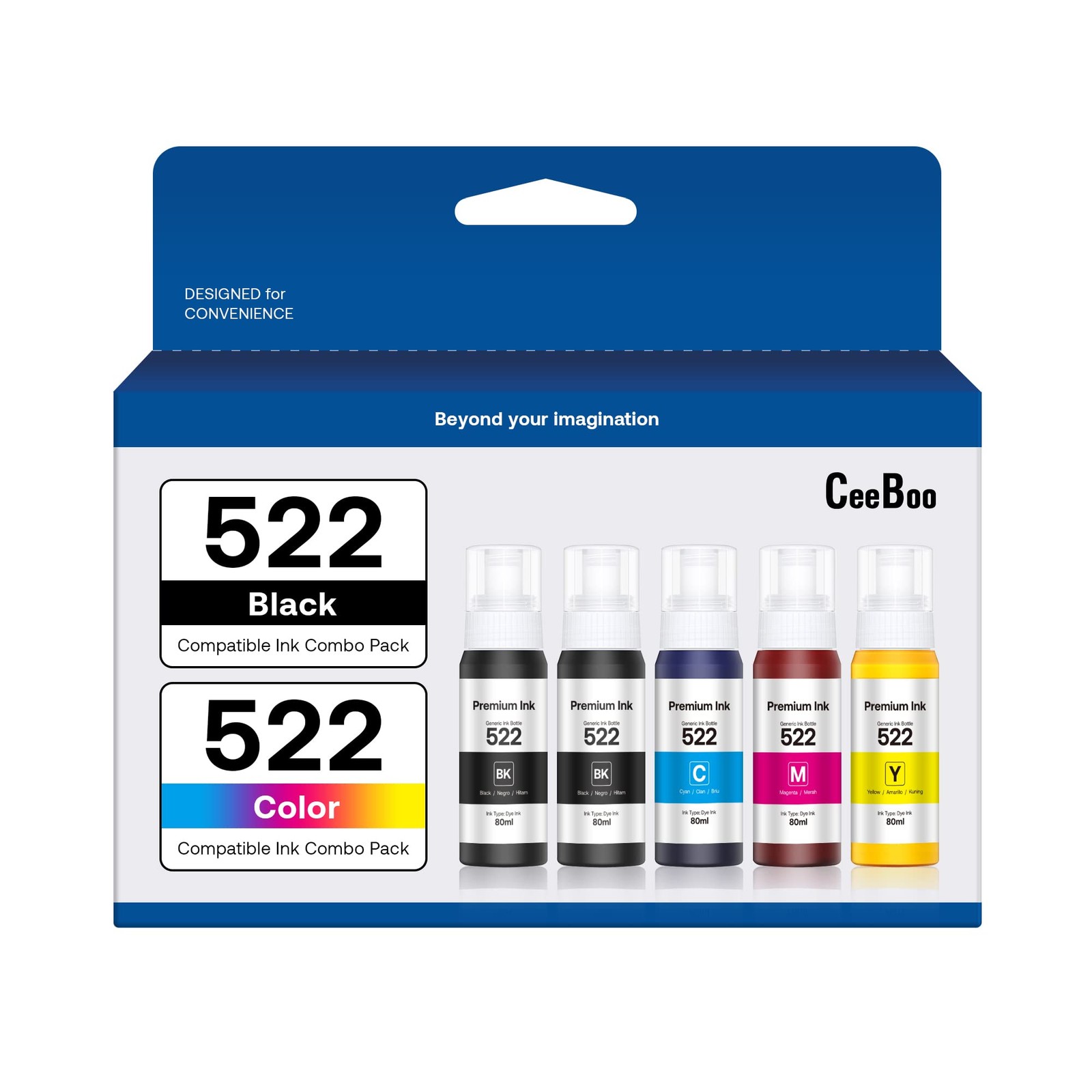 CEEBOO 522 High Capacity 5-Pack Refill Ink for Epson EcoTank ET-2803 ET-2800 ET-