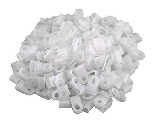 200pcs White Nylon Rtype Cable Clips Fastener For 1/4 Inch 6.35mm Dia Wire Tub