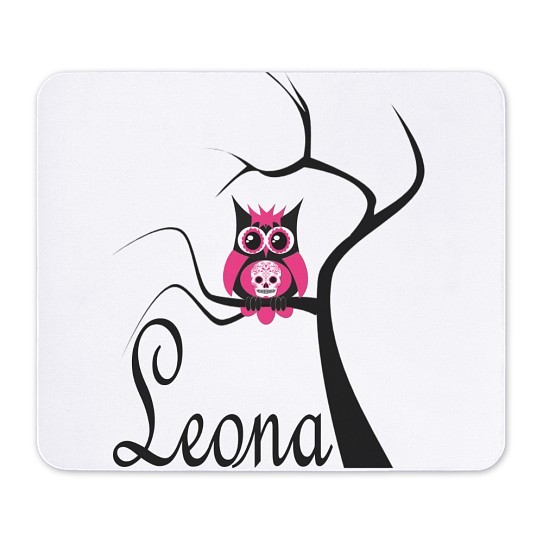 CafePress Leona Pink Sugar Skull Owl In Tree Mousepad  (664360543)
