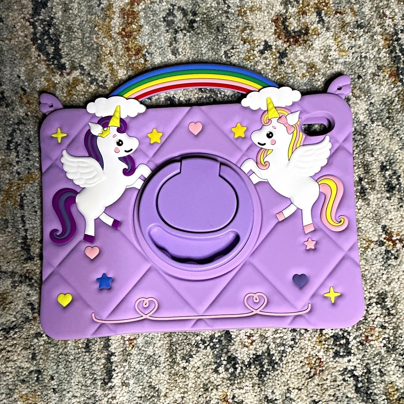 Purple Unicorn Kids Tablet Case Cover w/ Handle & Rotating Stand fits 10.3 x7.5
