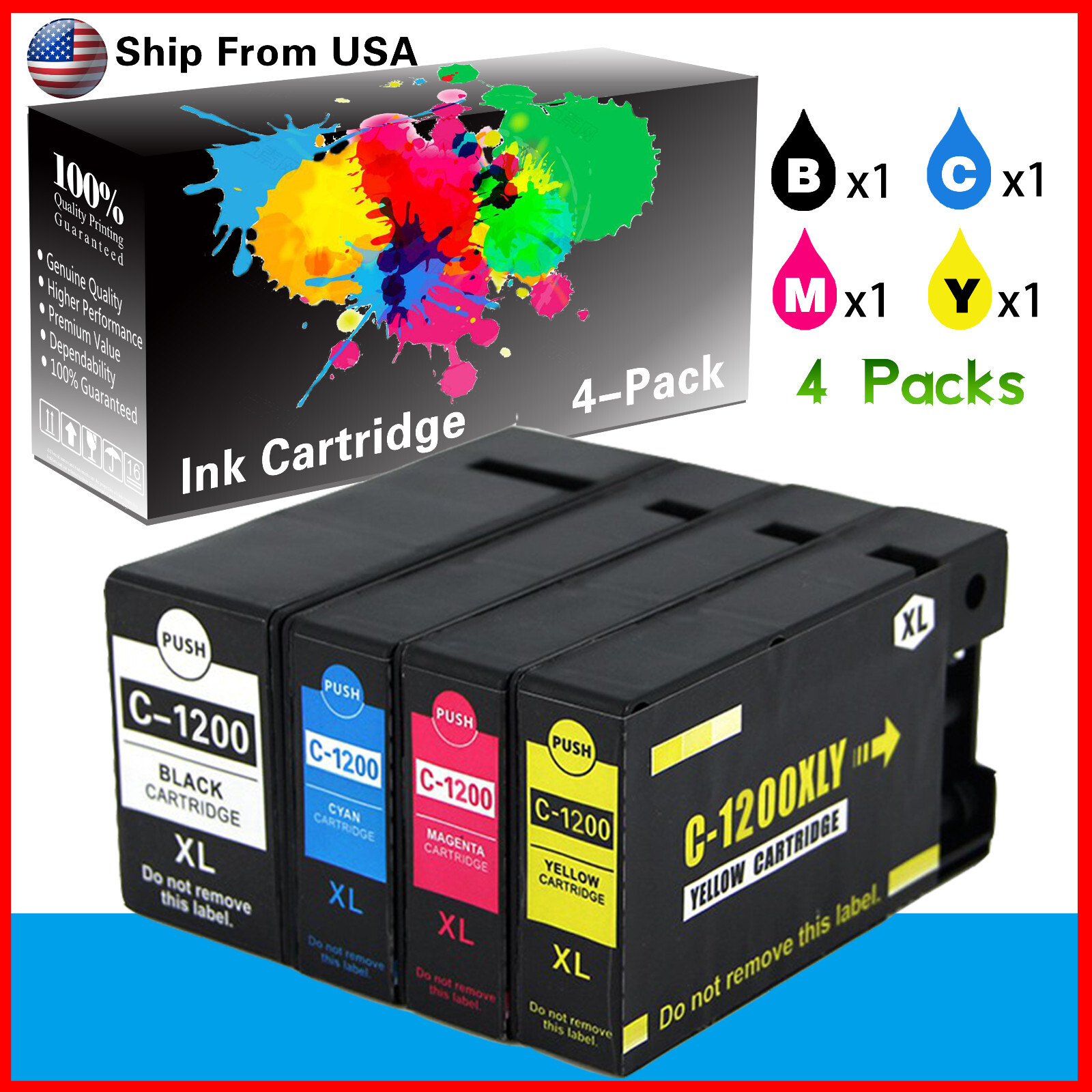 4PK LOTS PGI1200 Ink Cartridge for Maxify MB2120 MB2320 MB2720 Printer BCMY