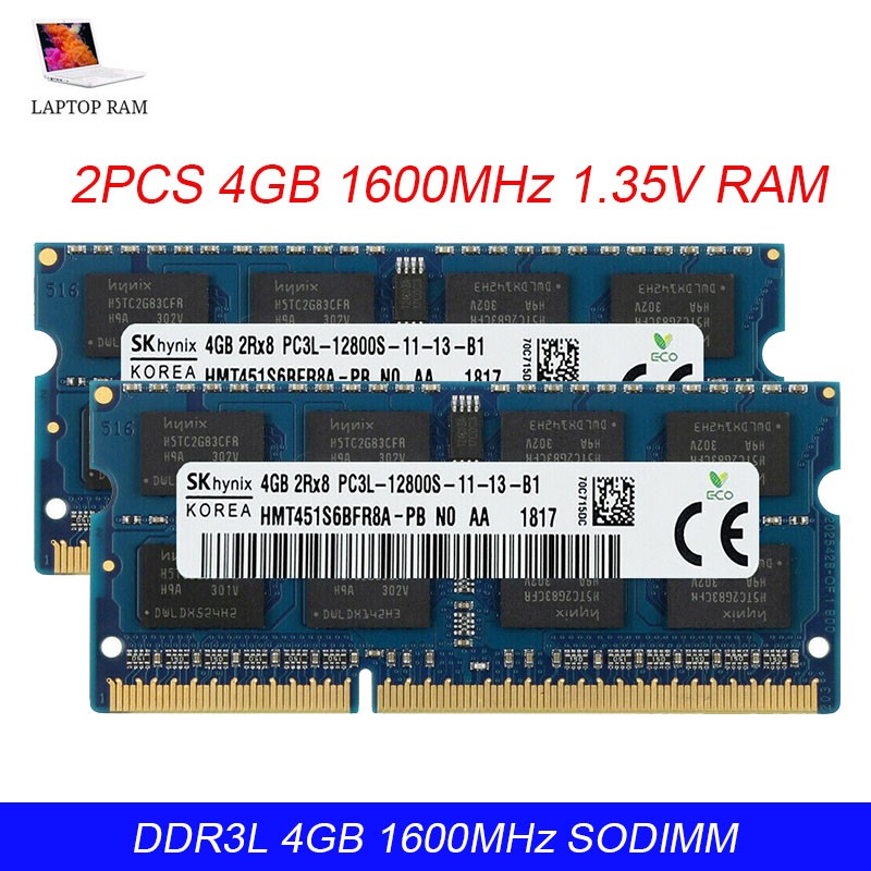 2PCS 4GB Hynix SO-DIMM DDR3L 1600MHz PC3L-12800 Laptop RAM Memory 2Rx8 Non-ECC