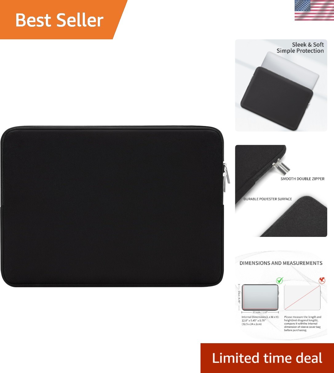 Durable Zippered Sleeve for 13" Notebooks - Lightweight and Stylish Black Design
