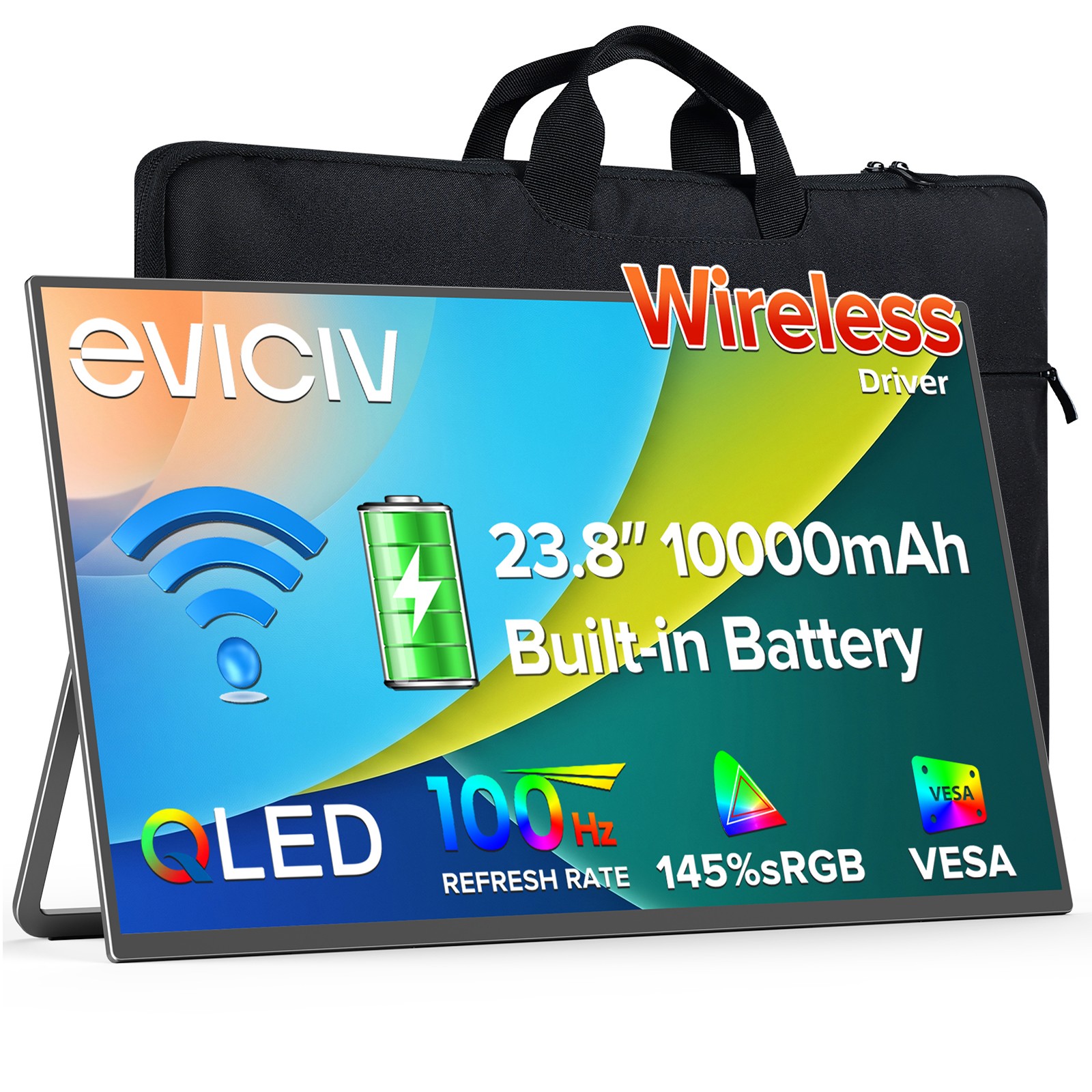 EVICIV 1080P Wireless Portable Monitor with Battery 24" 100Hz Support AirPlay