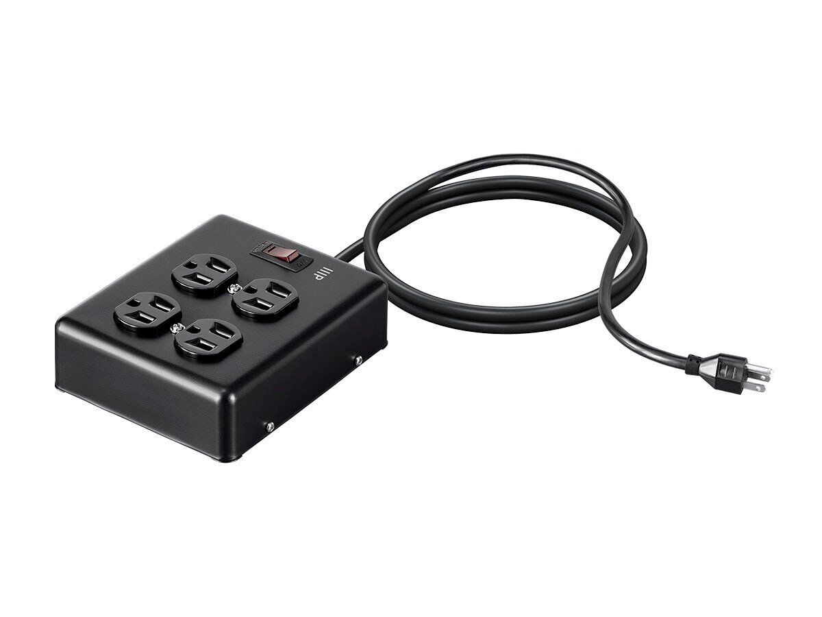 Heavy Duty 4 Outlet Metal Surge Power Box - Black With 6 Feet Cord | 180 Joules