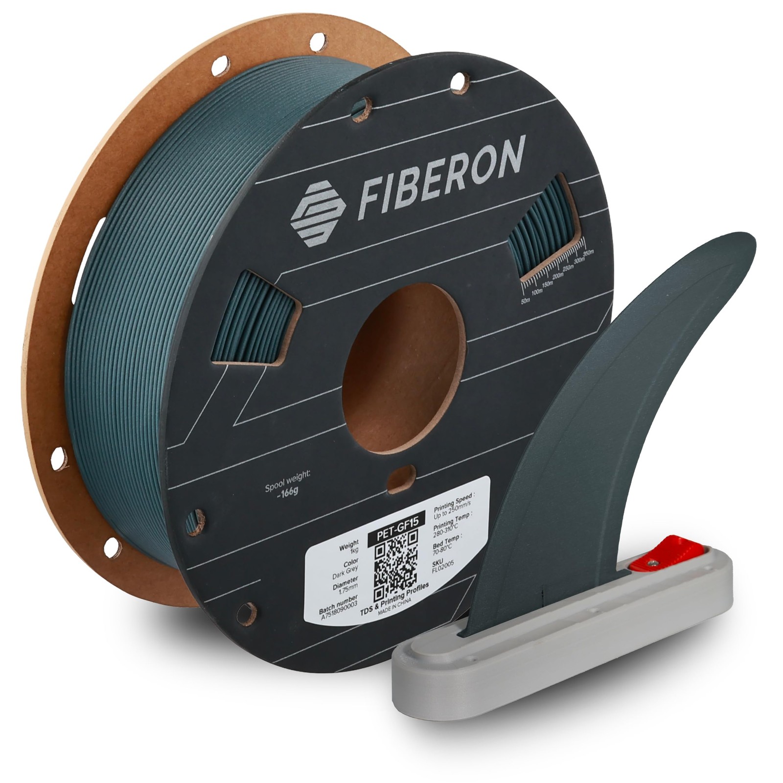 Fiberon Dark Grey PET-GF15 3D Printer Filament 1.75mm 1KG, 15% Glass Fiber Re...