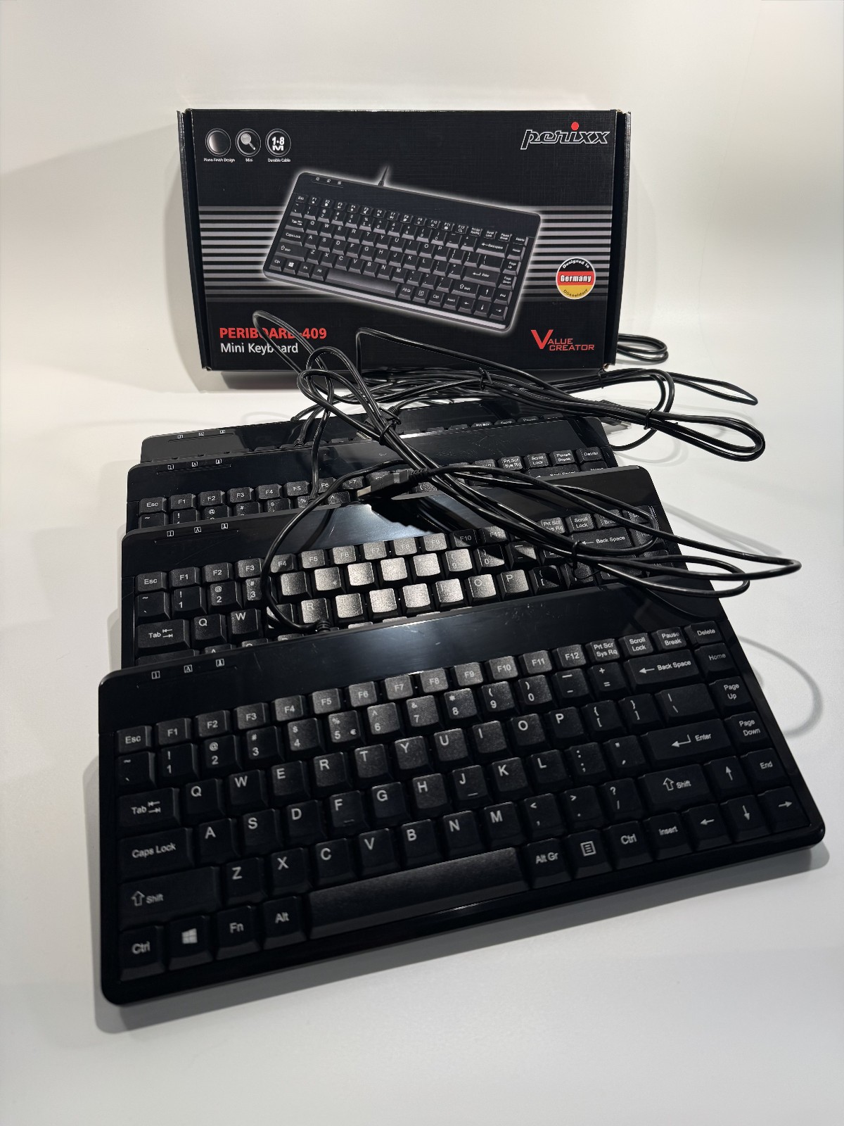 Lot of 5 - Perixx PERIBOARD-409H Wired USB Mini Keyboard with 2 USB Hubs, Black