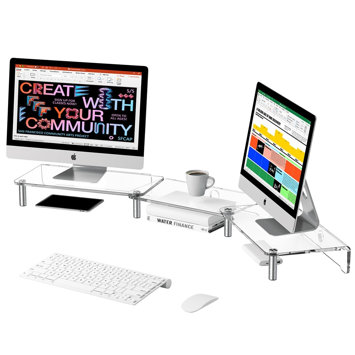 3Layer Transparent Acrylic Dual Monitor Stand Adjustable Riser For PC TV