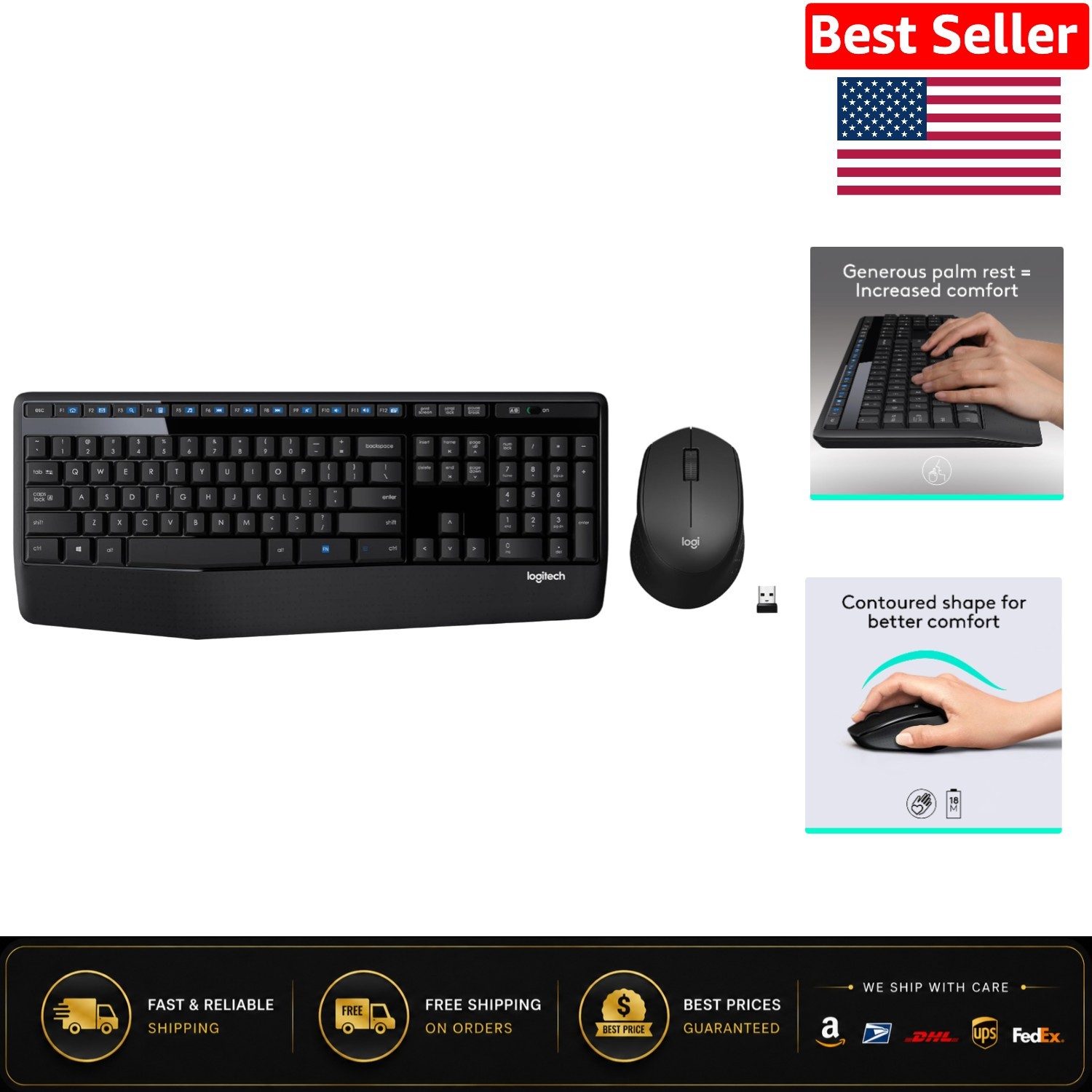 Compact MK345 Wireless Keyboard & Mouse Set - Spill-Resistant and Stylish