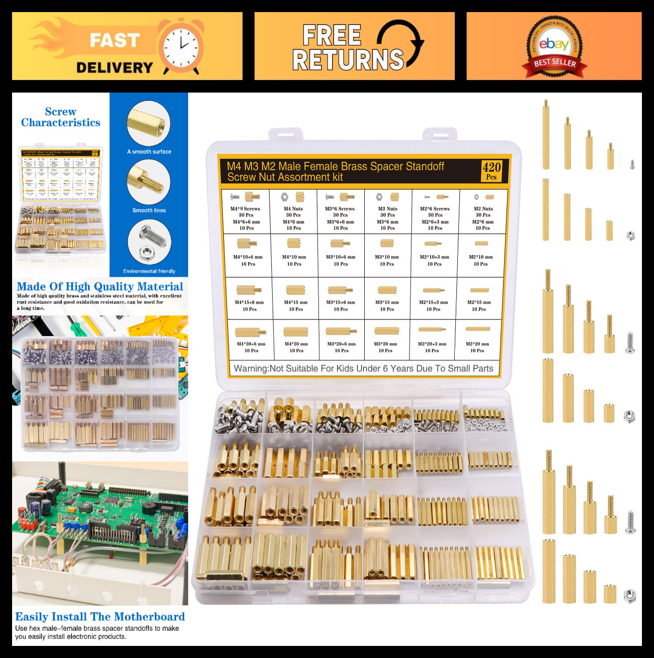 420Pcs M2 M3 M4 Standoffs Screws Nuts Kit for DIY PC Build, Raspberry Pi, Electr