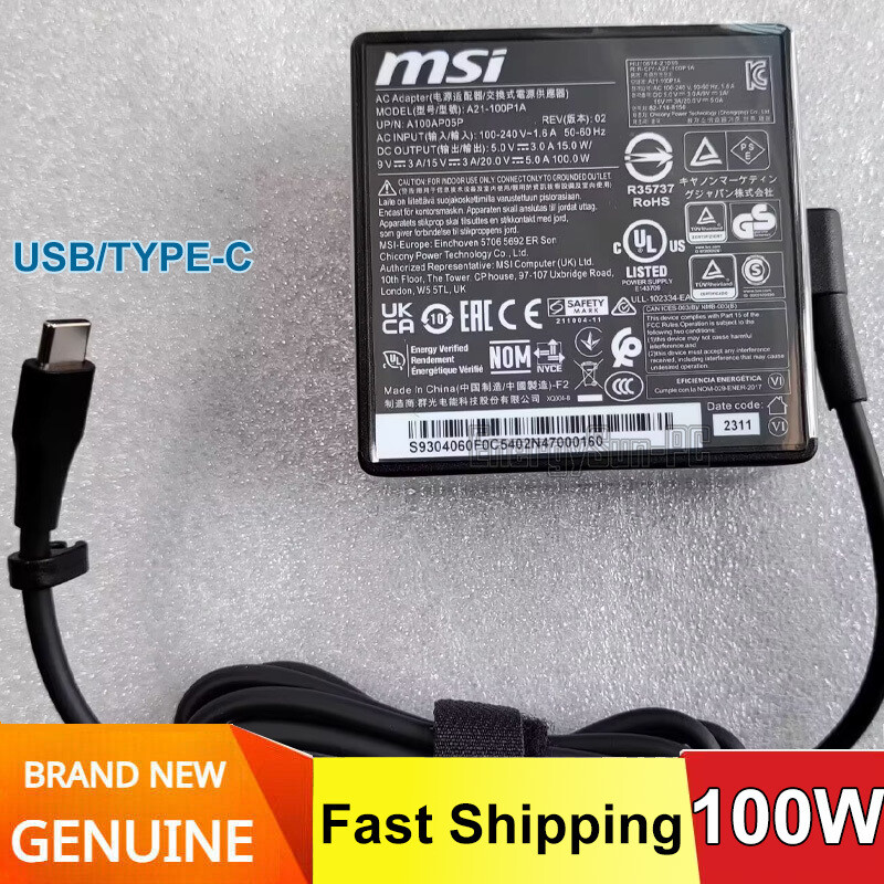 A21-100P1A Original MSI 100W Power Adapter Notebook Charger Type-c A100AP05P