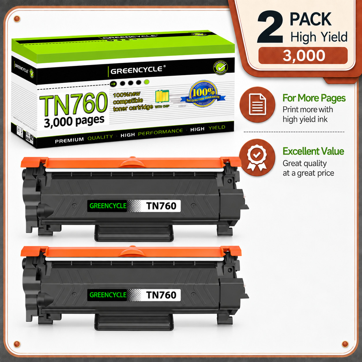 GREENCYCLE 2PK TN760 TN730 Toner for Brother MFC-L2750DW HL-L2390DW MFC-L2730DW