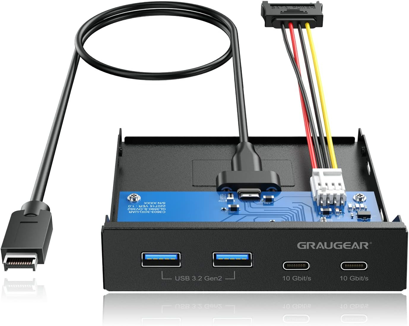 3.5 Inch Front Panel Hub, 4 Ports Internal Metal USB Hub, 2X USB-C