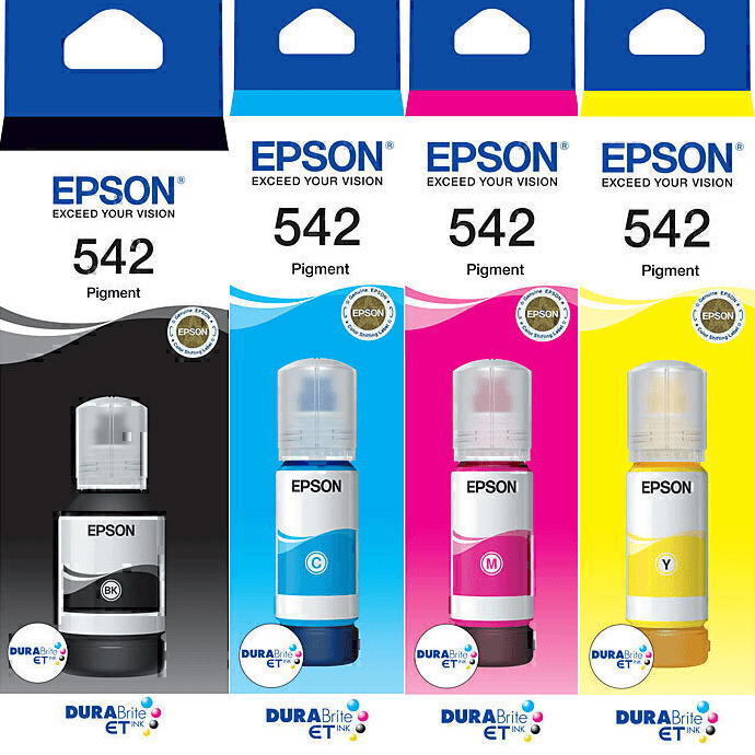 Epson 542 Black/Cyan/Magenta/Yellow Eco Tank Ink Pigment DuraBrite Genuine