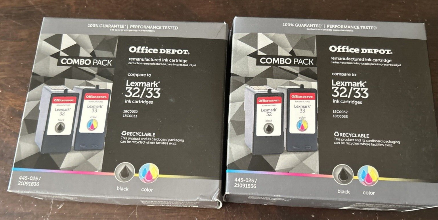 Lexmark 32/33 Black Tricolor Combo Pack Ink Cartridges 445-025 2PK Office Depot