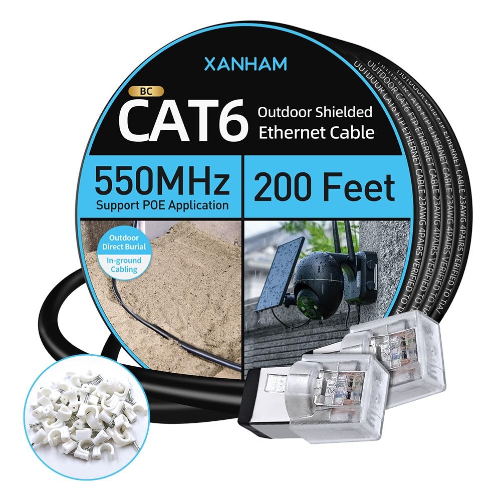 XANHAM Cat6 Shielded Outdoor Ethernet Cable 200 Feet Waterproof and UV Resist...