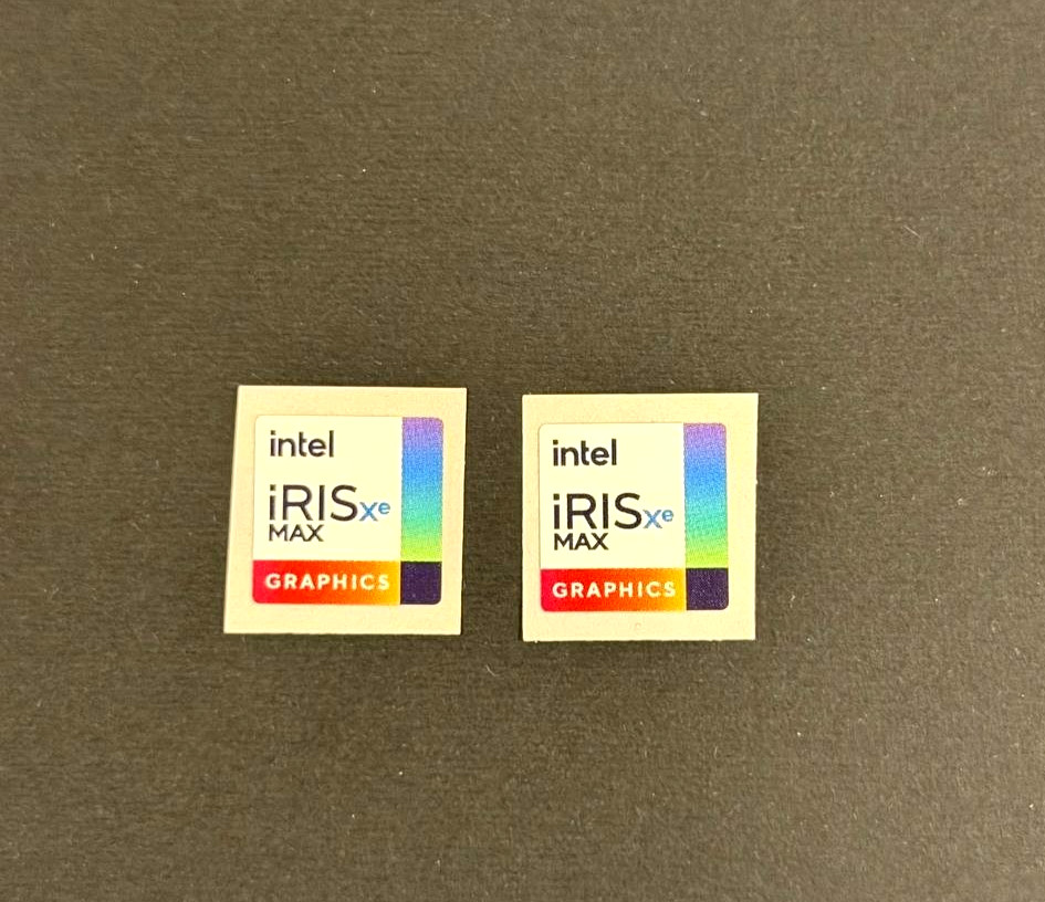 2x Intel Iris Xe Max Graphics Sticker Label Decal 14mm x 14mm, Small Size
