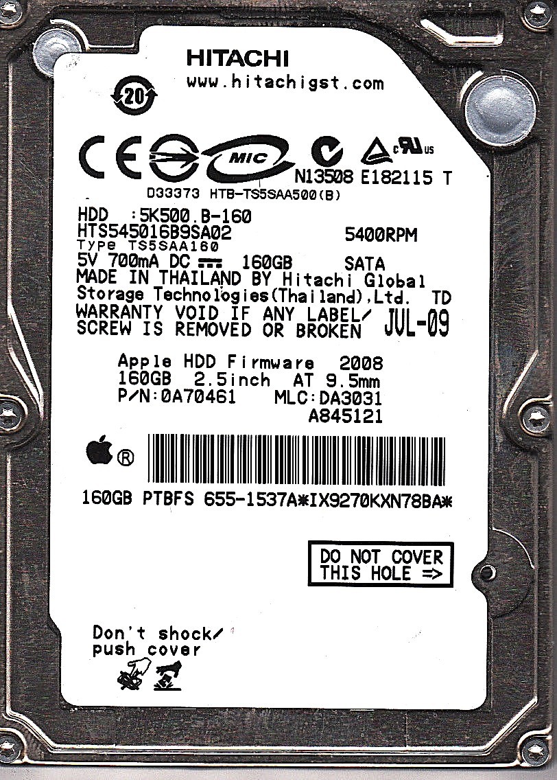 FOR DATA RECOVERY HTS545016B9SA02 p/n: 0A70461 DA3031 655-1537A 2.5 BAD SEC