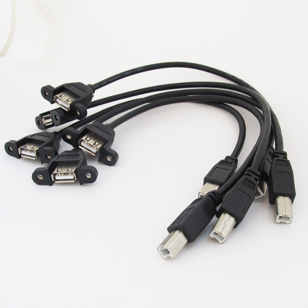 5pcs 50cm USB Female to Printer Scanner B Male Cable Cord Screw Lock Hole Mount