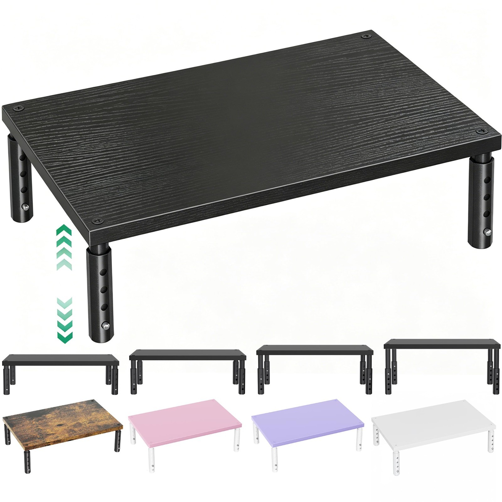 Adjustable Wood Monitor Stand Riser for Desk - Laptop & Computer Organizer, Offi