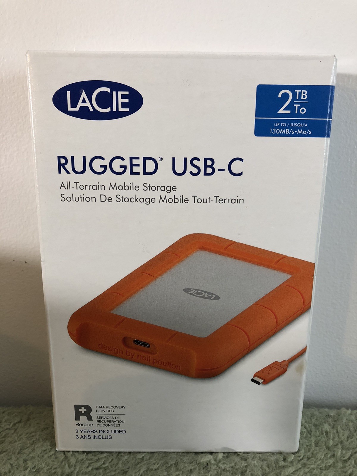 New Sealed LaCie Rugged USB-C 2TB Portable External Hard Drive STFR2000800