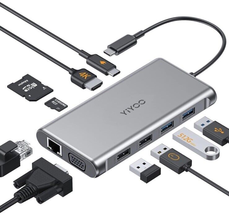 USB C Hub Multiport Adapter, 10 in 1 Dual Display USB C Hub with 4K HDMI, VGA