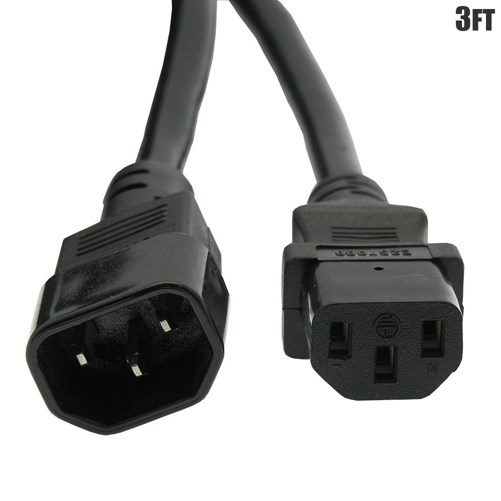 3FT 14/3 Power Cord Cable Extension IEC 320 C13 to C14 14AWG 3-Prong 125V 15A