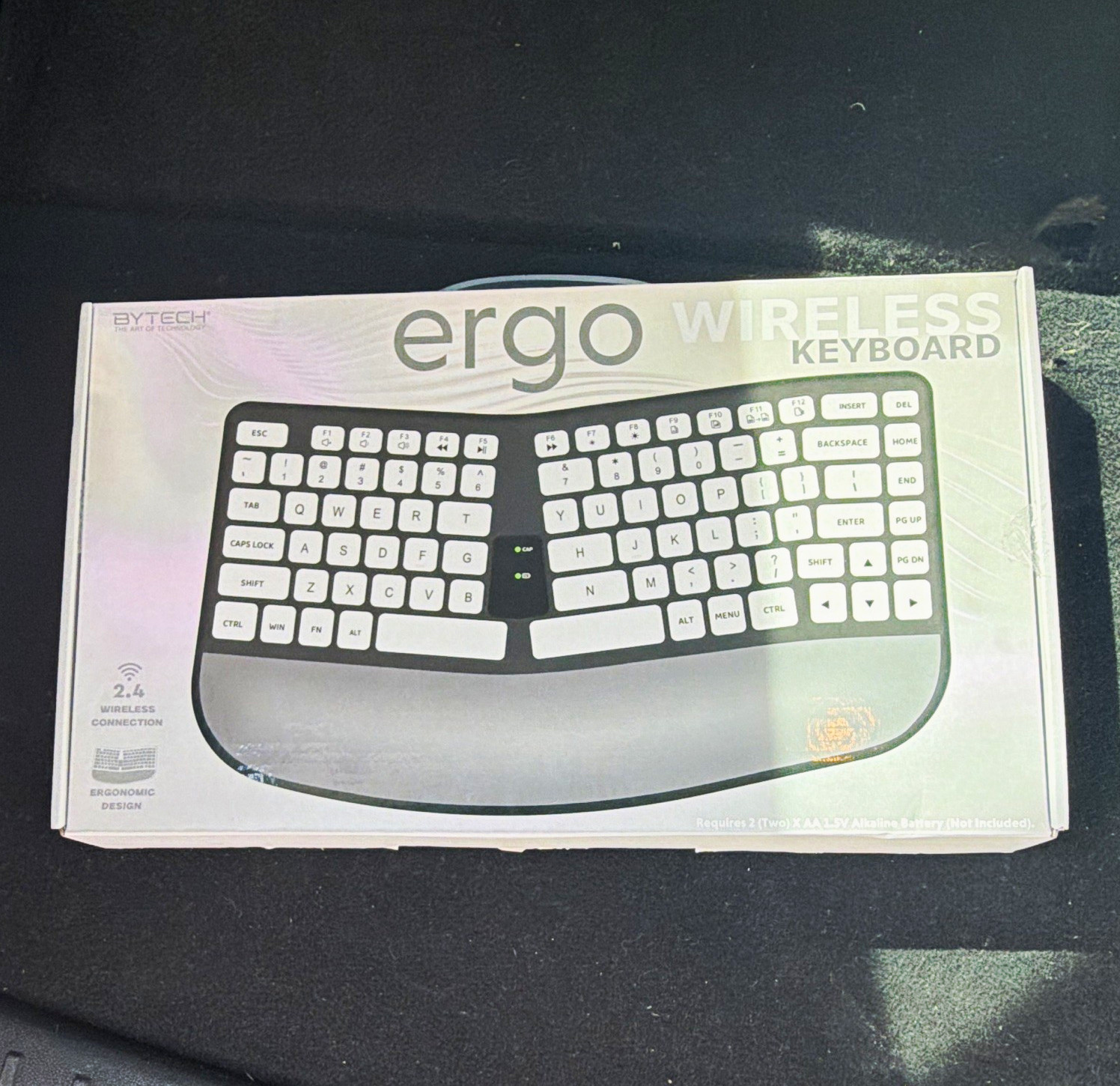 BYTECH Ergo Wireless Keyboard Ergonomic Wrist Rest Adjustable Angle Black/White