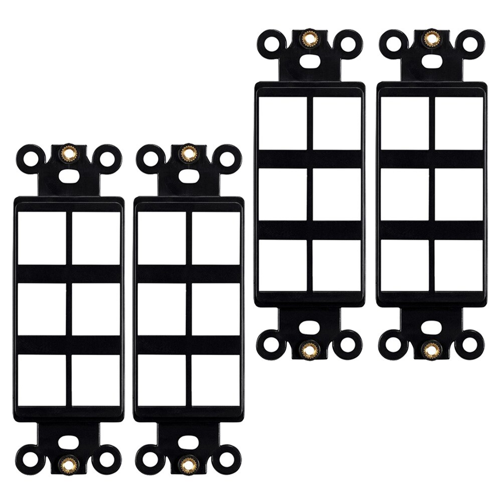 4x 6 Hole Port Keystone Jack Insert Decora Style Wall Plate Modular 1-Gang Black