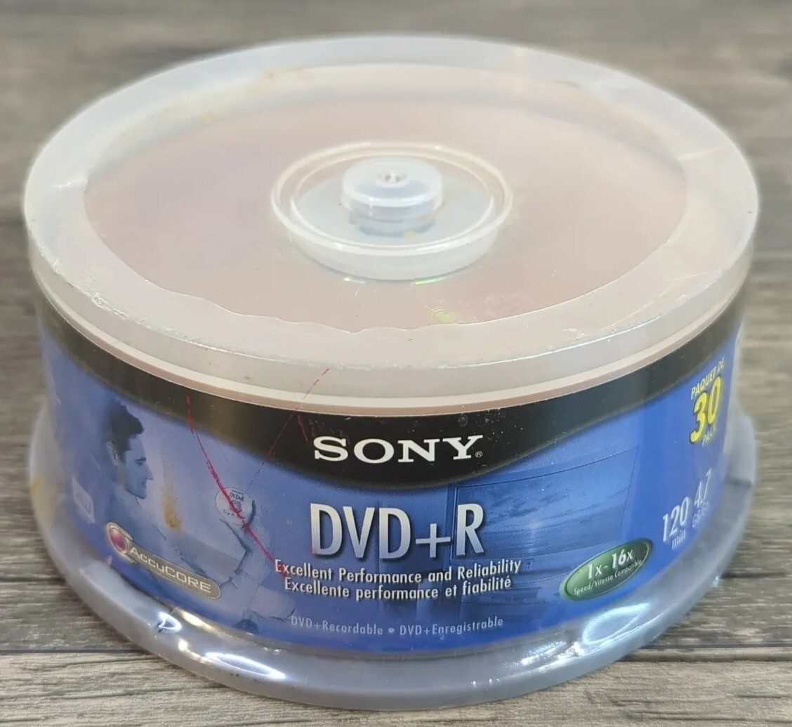 Sony DVD+R Recordable Media Disc NEW 30 Pack 30DPR47RS4 120 Min 4.7 GB