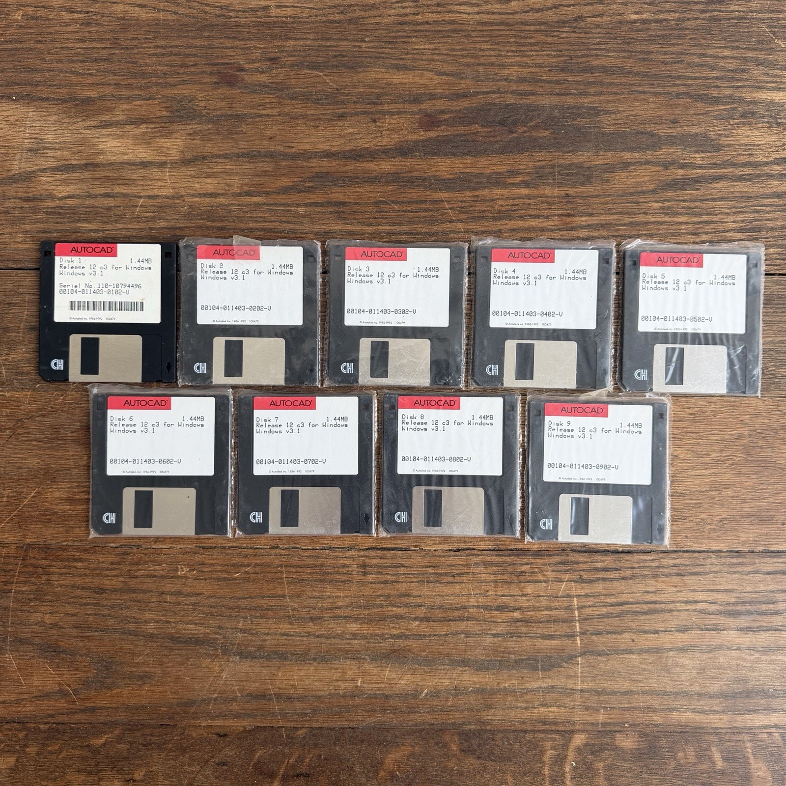 Autodesk AutoCAD Release 12 c3 Windows 3.1 3.5” Floppy Set 1-9 Vintage CAD