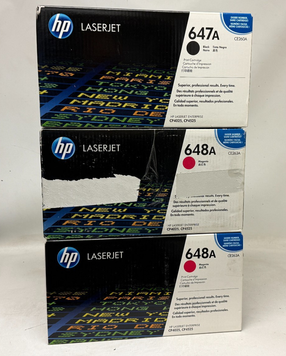 NEW HP LaserJet 647A/648A (CE260A - 2x CE263A | B/M) - Lot of 3