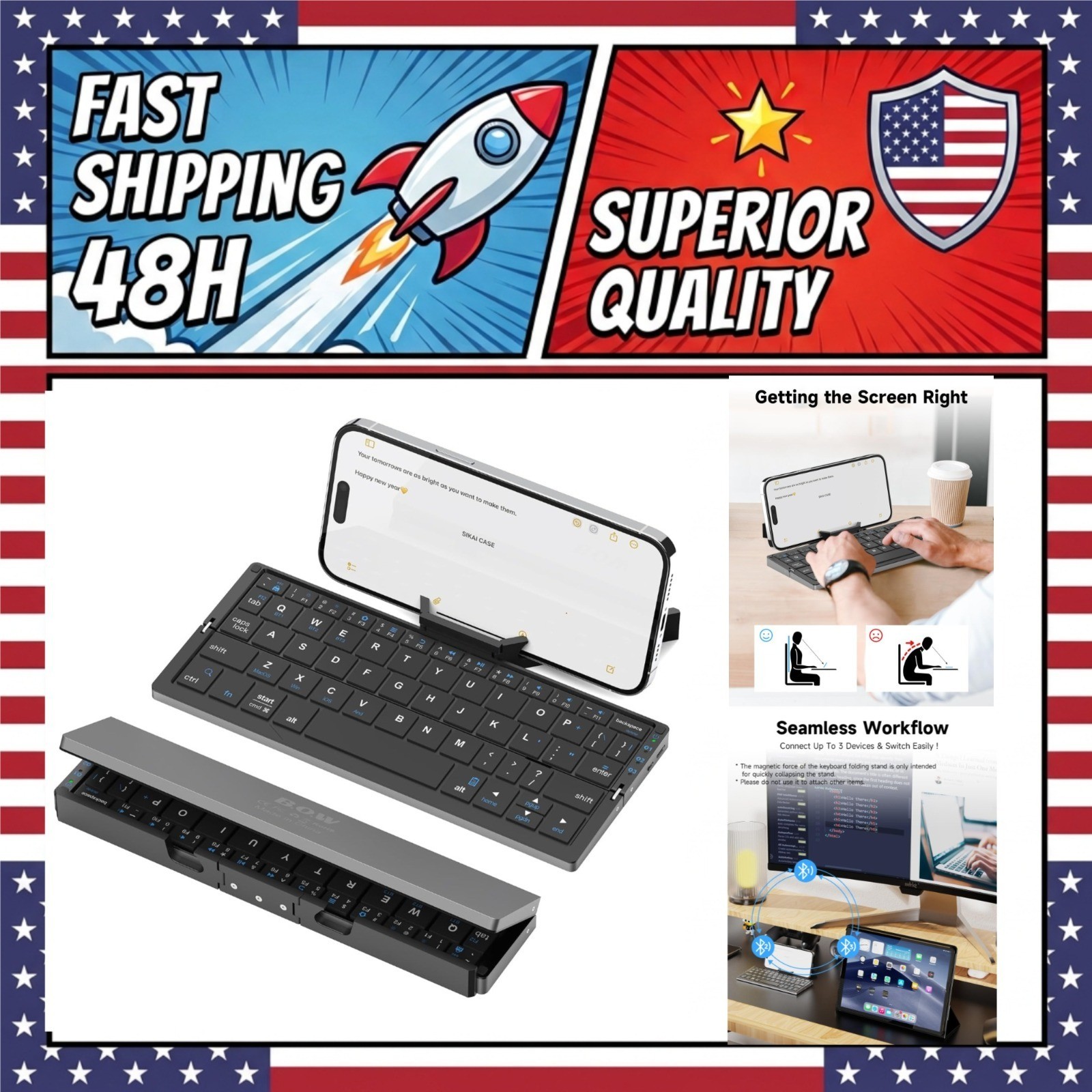 SIKAI CASE Foldable Bluetooth Keyboard with Magnetic Stand, Aluminum Alloy Mini