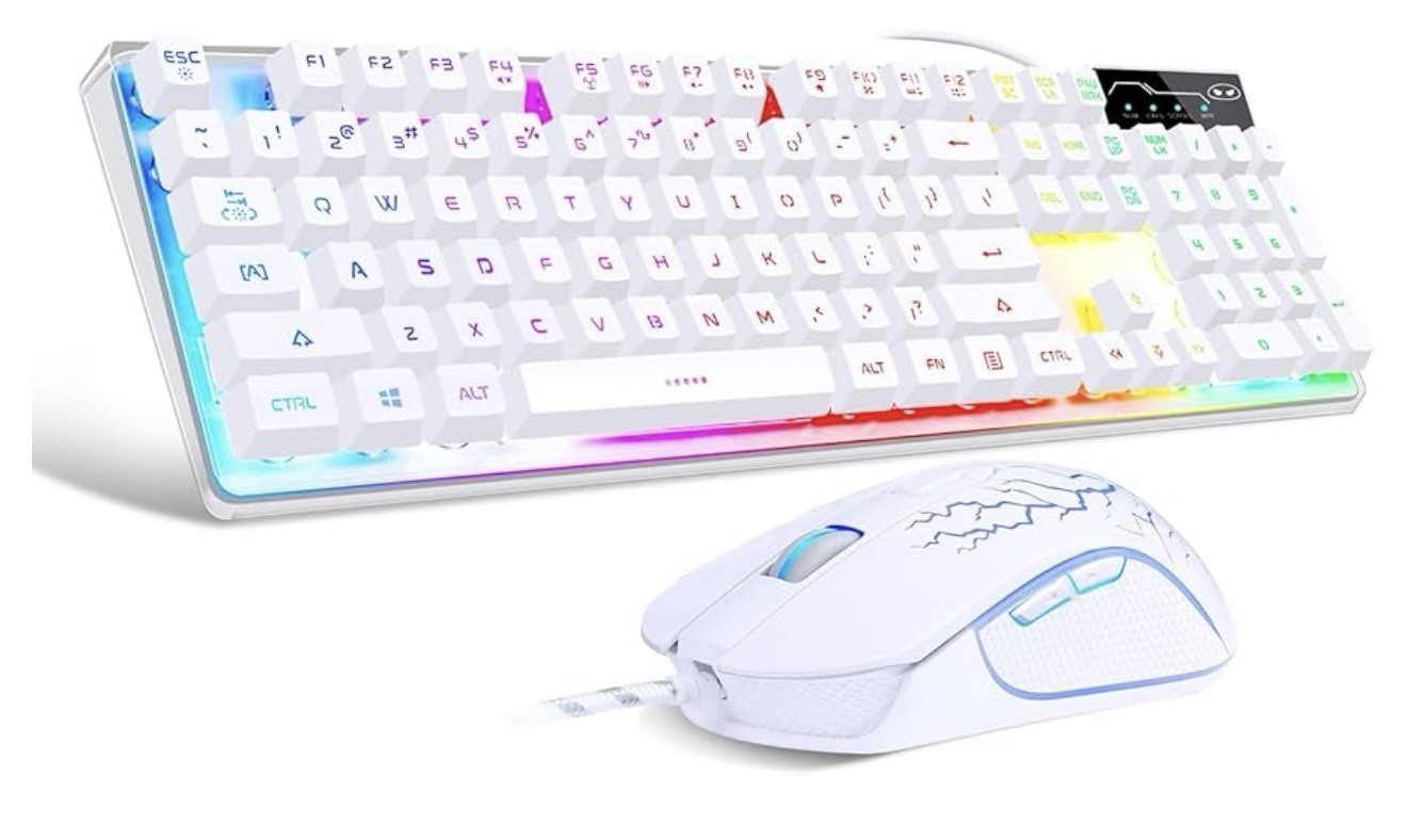 MageGee K1 Wired Gaming Keyboard Mouse Combo White Illuminated QWERTY English