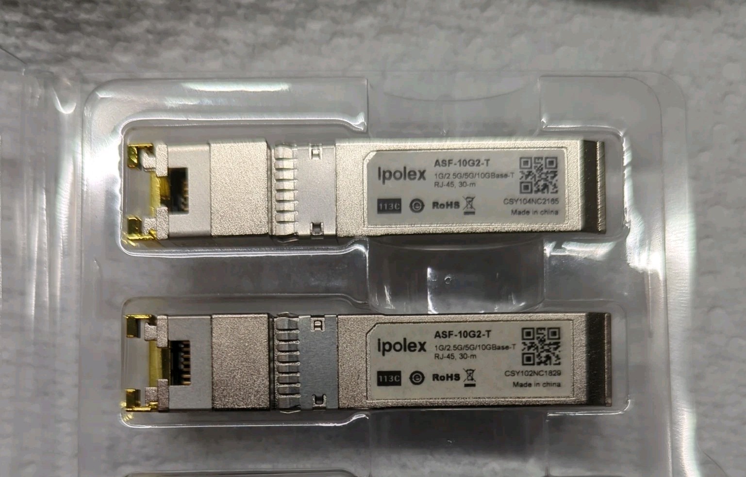 Lot of (2) 10Gb ASF-10G2-T SFP+ RJ45 Ethernet Modules Compatible Cisco Ubiquiti