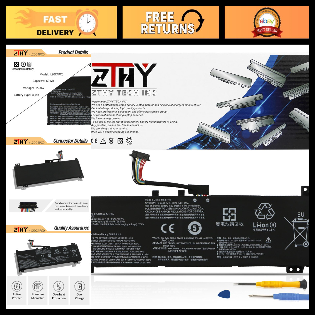 Battery Replacement for Lenovo Legion 5-15ACH6, 5-15ACH6A - L20C4PC0, L20D4PC0
