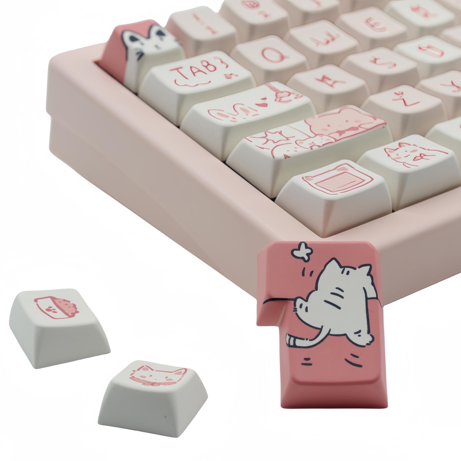 Pink Kitty MDA Profile Custom PBT Keycaps Set 148 Keys Cute Mechanical Board