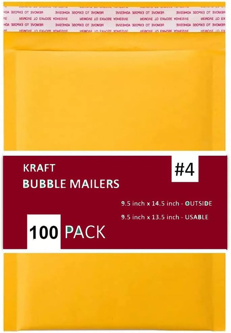 100 PC #4 9.5X14.5 Inches 100 Pack Inches Kraft Bubble Mailers Yellow Shipping P