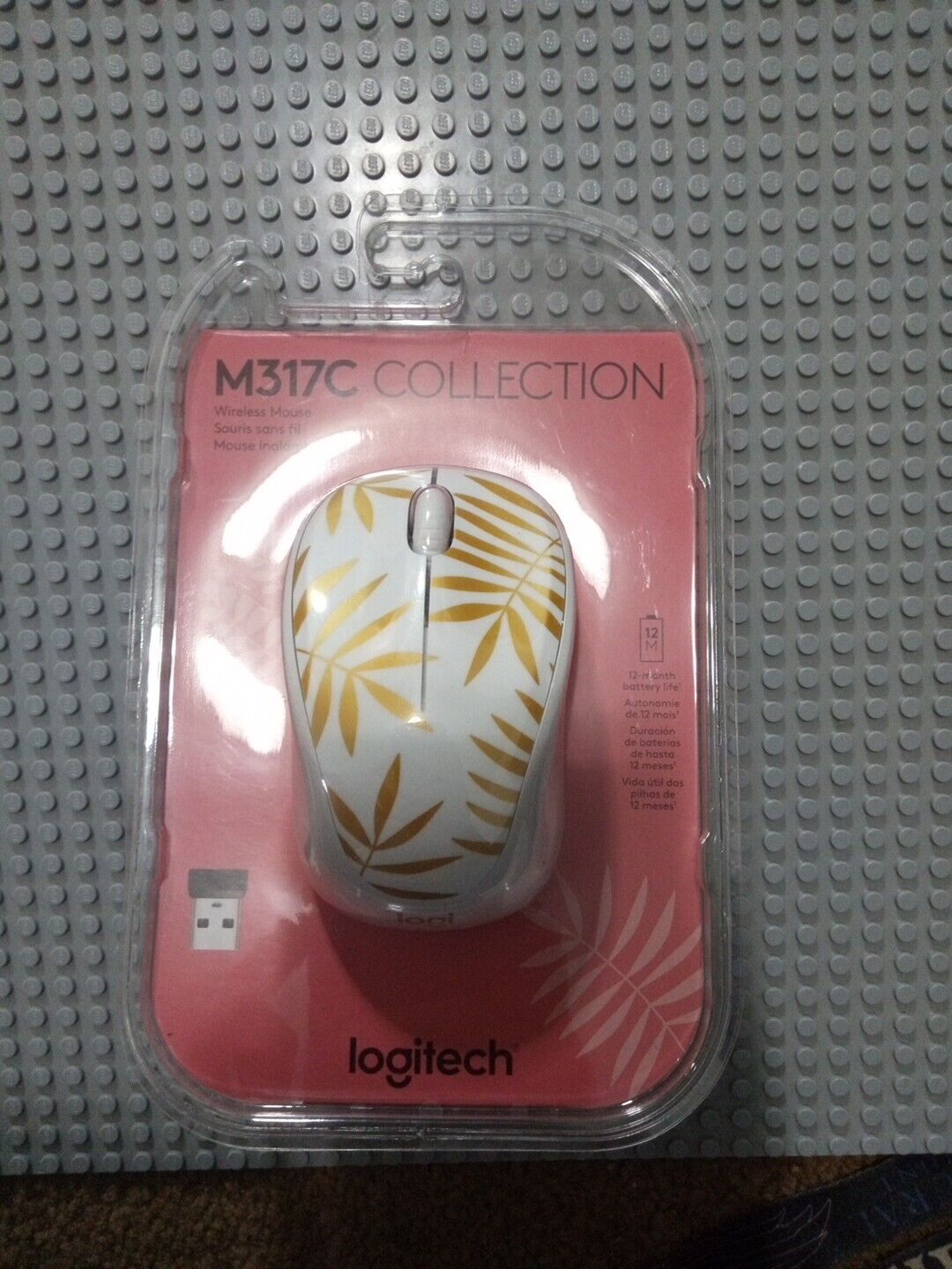 Logitech M317 Design Collection Wireless Optical Mouse Gold Floral Palm B