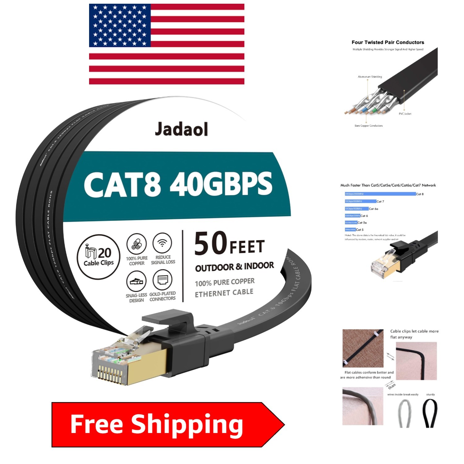50FT High-Speed Cat8 Ethernet Cable - 40Gbps, Tangle-Free for Gaming & Streaming