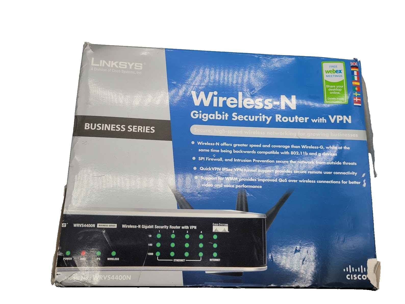 LINKSYS WIRELESS-N GIGABIT SECURITY ROUTER WITH VPN WRVS4400N V1.1