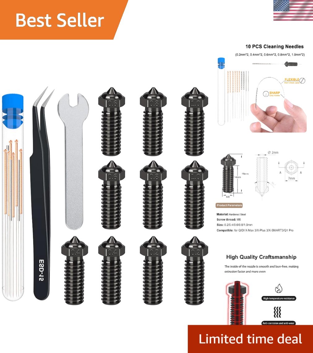 3D Printer Nozzles Set 10pcs Hardened Steel Compatible with QIDI X-Max 3