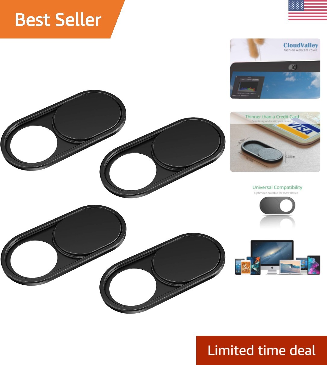 Minimalist Webcam Cover in Matte Black - Universal Fit for All Devices (4-Pack)