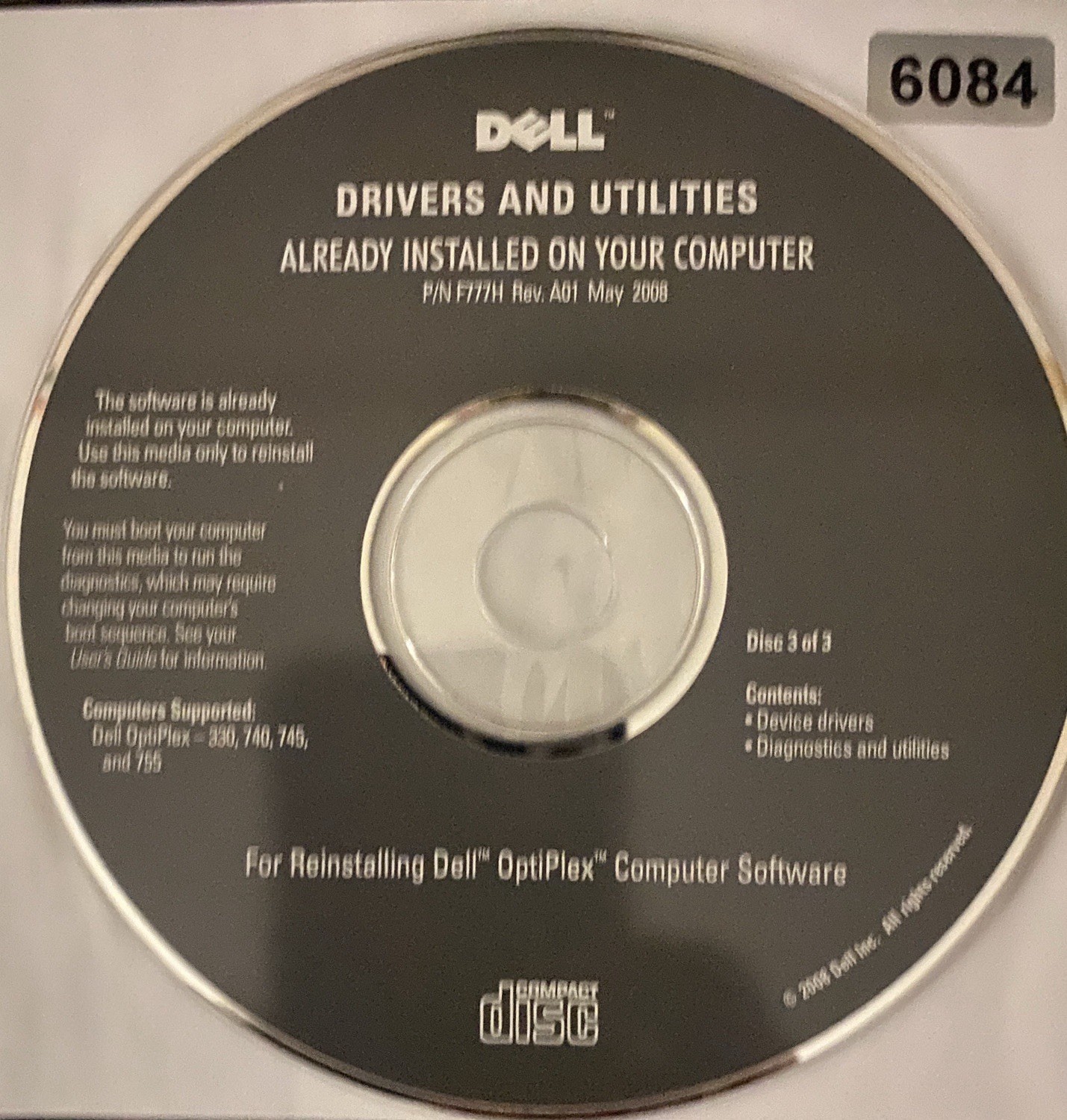 VINTAGE SOFTWARE | DELL OPTIPLEX DRIVERS AND UTILITIES - DISK 3 OF 3