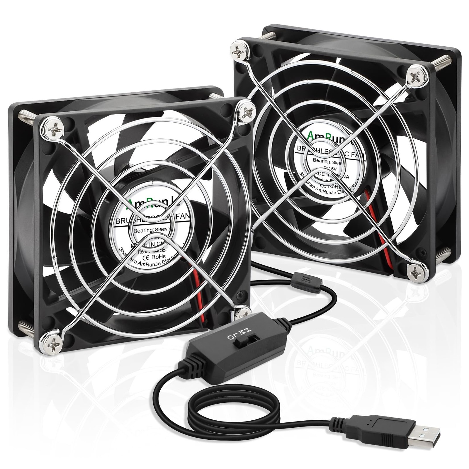 80mm x 25mm USB Fan 2 Packs 5V Small Computer Case Fan with Speed Control for...