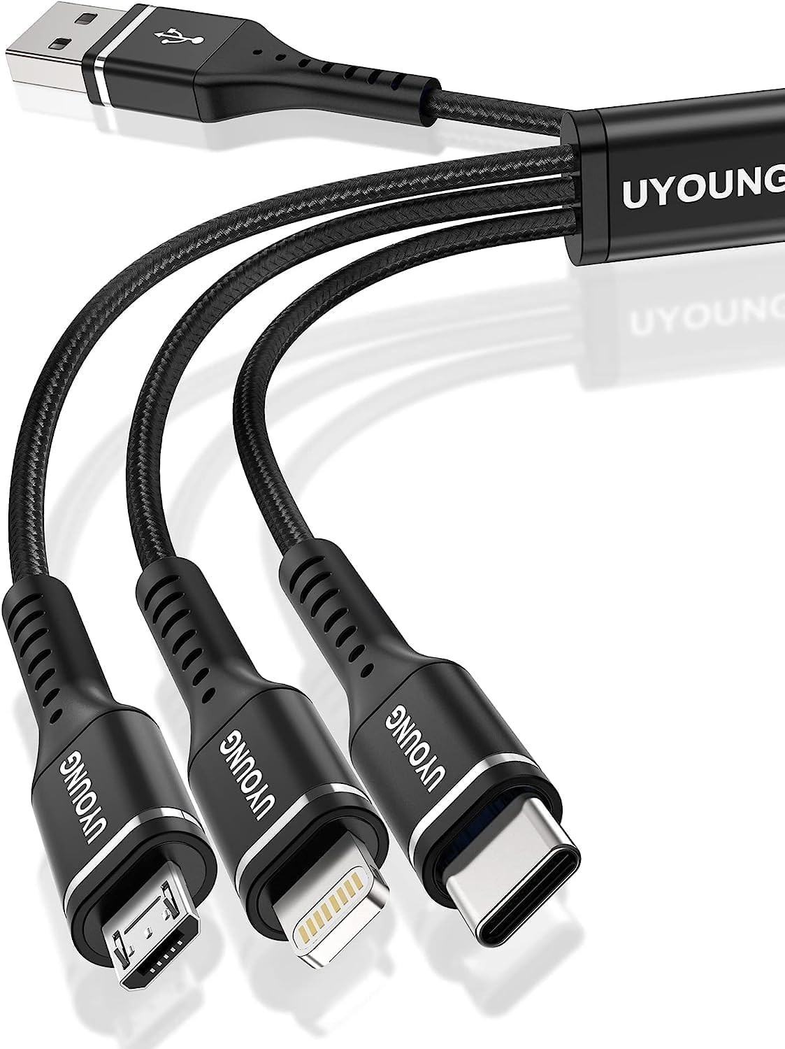 2 Pack 3-in-1 Charging Cable 1FT - Lightning, USB C, Micro USB Ports