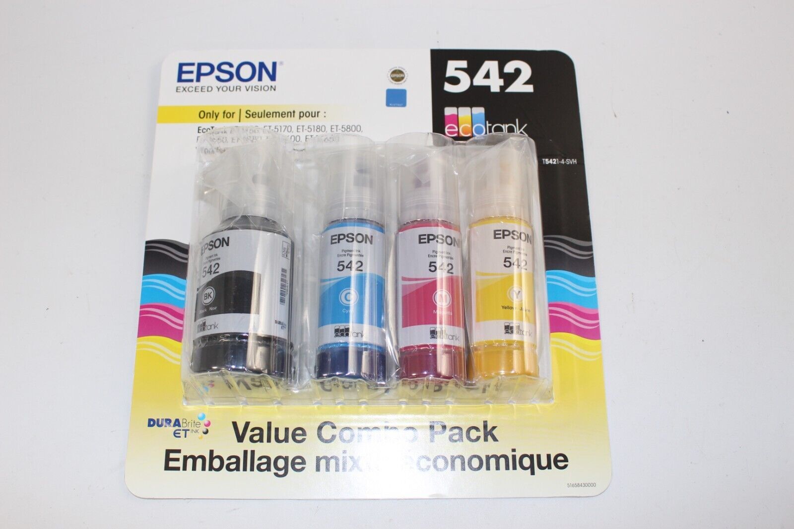 Epson T542 Black And Color Ink Bottles Value Combo Pack 05/2027+